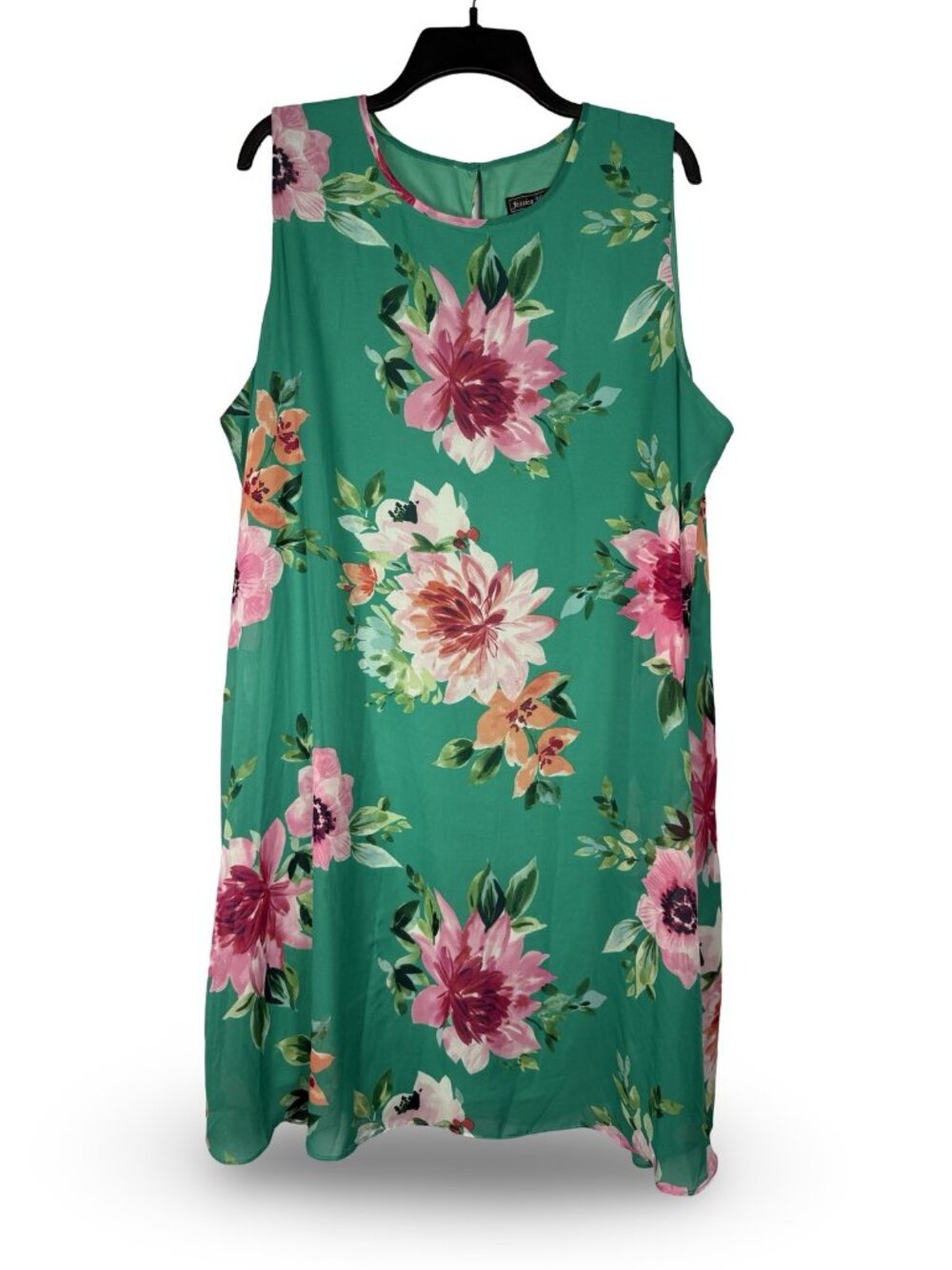 Jessica Howard Floral Chiffon Shift Dress Womens 20W Green Sleeveless Lined Midi